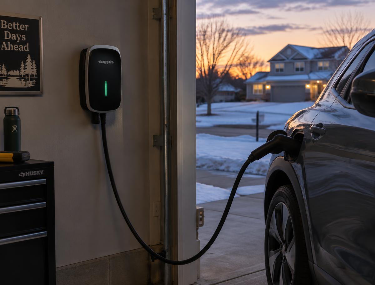 Home EV charger in a Minnesota garage